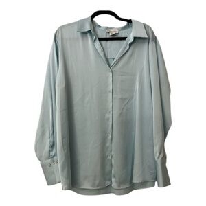 Cupcakes & Cashmere Light Blue Button-Down Feminine Blouse Sz XL